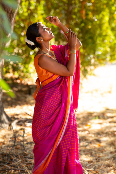 ShopNaya Exclusive | Handwoven | Pure Cotton Saree | Jamdani Weave | No Blouse | Pink | Gold Zari | Ships from California